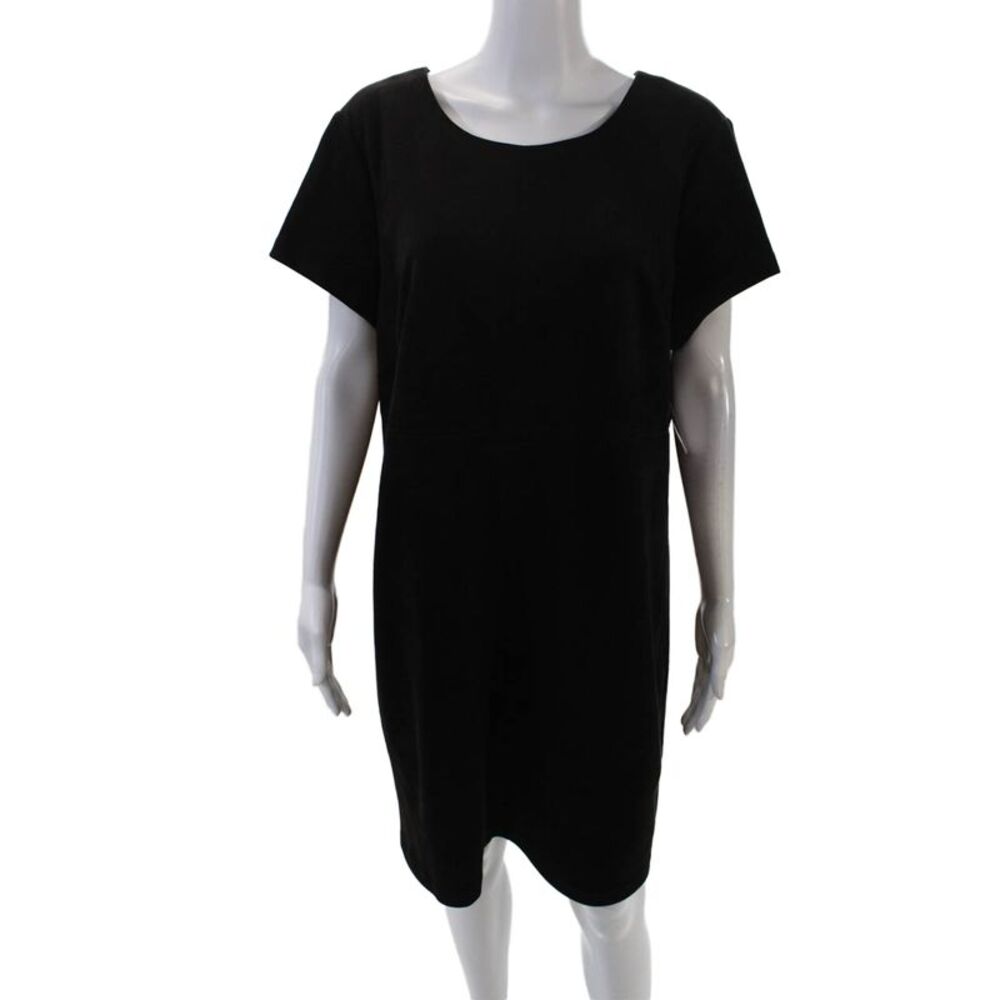 Pure Navy Womens Short Sleeves Knee Length Shift Dress Black Size 16